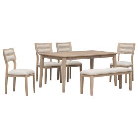 TREXM Classic and Traditional Style 6 - Piece Dining Set, Includes Dining Table, 4 Upholstered Chairs & Bench (Natural Wood Wash)