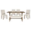 TREXM 6-Piece Farmhouse Dining Table Set 72" Wood Rectangular Table, 4 Upholstered Chairs with Bench (Walnut)