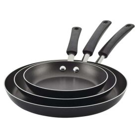 3 Piece Easy Clean Aluminum Non-Stick Frying Pan, Fry Pan, Skillet Set, Black (Color: Black)